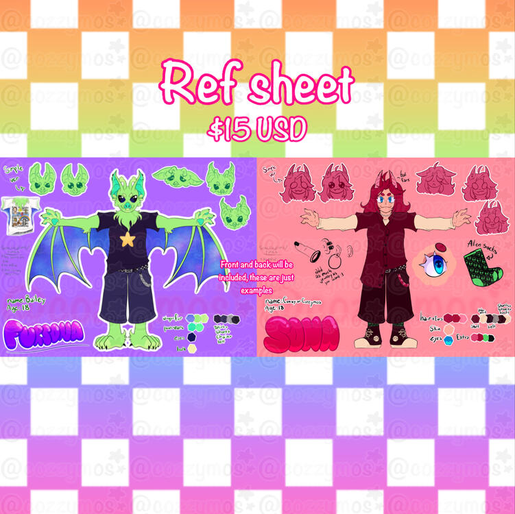 Reference sheet for oc's! Will add a back angle, these are just examples :3